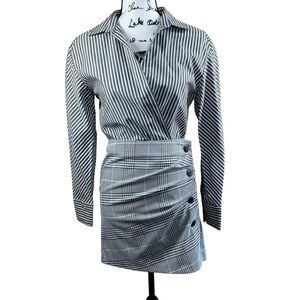 Aqua Gray Dress Shirt Long Sleeves Button Front Size XSmall Cotton Stripe Gray